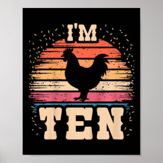 Póster Pollo Cumpleaños Niño Niña 10 Años Décimo Pollo