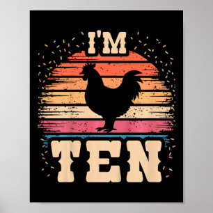Póster Pollo Cumpleaños Niño Niña 10 Años Décimo Pollo