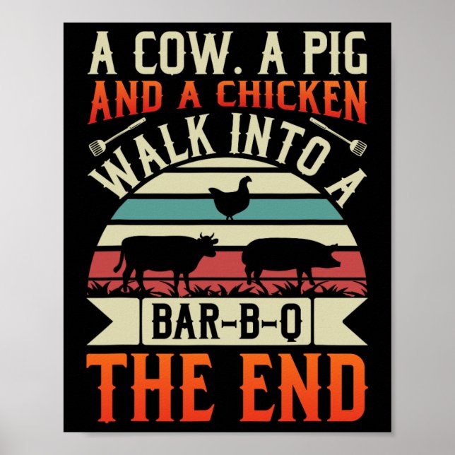 Póster Pollo De Cerdo De Vaca De Grillín De Verano Bbq Pa (Frente)