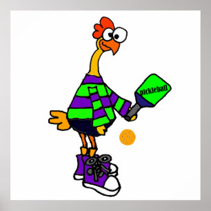 Póster Pollo de goma divertido que juega Pickleball