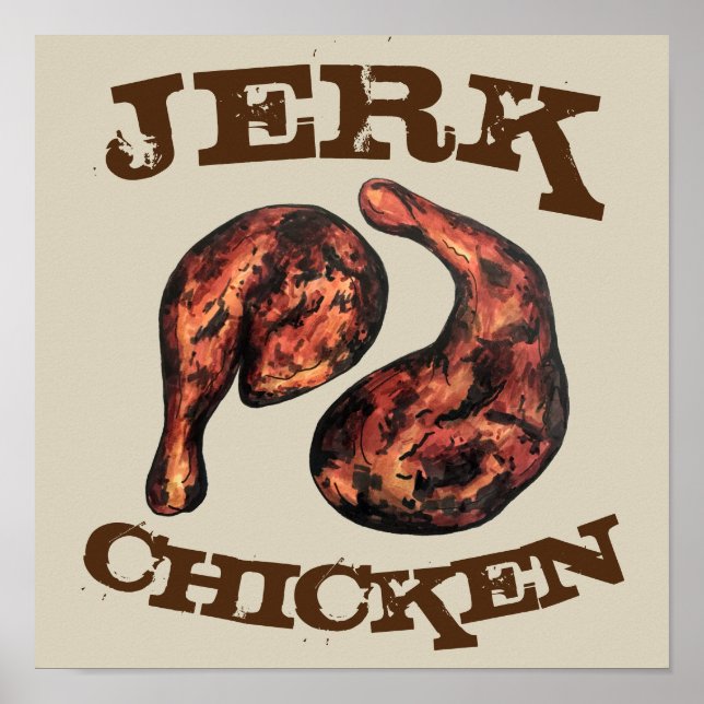 Póster Pollo de Jerk Caribe Comida jamaiquina del oeste d (Frente)