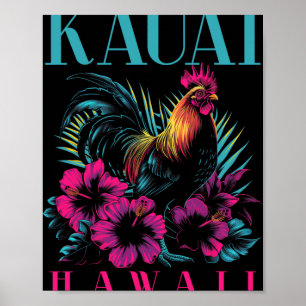Póster Pollo de Kauai Hawaii Flor de Hibisco Hawaiano Vin
