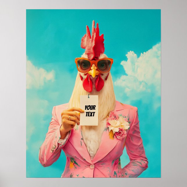 Póster Pollo de moda en traje rosado (Frente)