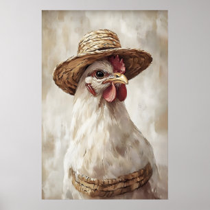 Póster pollo de Pascua con estampado de sombrero, estampa