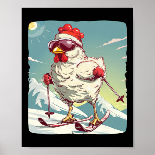 Póster Pollo Divertido De Invierno Con Zapatos De Esquí D