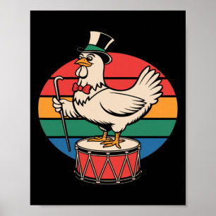 Póster Pollo Elegante En Tambor Retro Arcoíris Marchando 