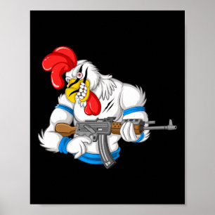 Póster Pollo Enojado Caricatura Arma Gallo Divertido Arma