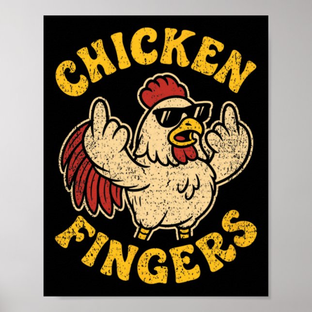 Póster Pollo Enojado Levantando el Dedo Medio Pun Chuc (Frente)