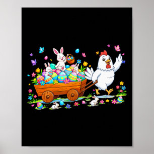 Póster Pollo llevando huevos de chocolate de Pascua conej