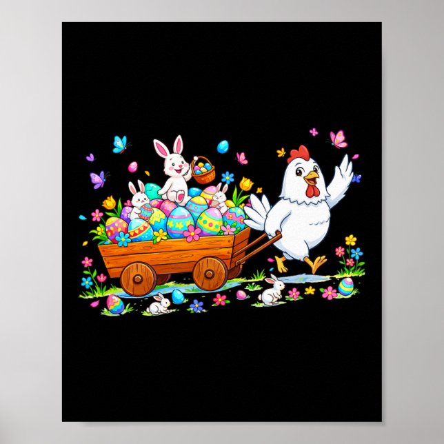 Póster Pollo llevando huevos de chocolate de Pascua conej (Frente)