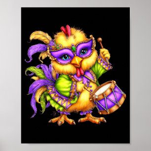 Póster Pollo Mardi Gras Nola Máscara Cuentas Lindo Niños 