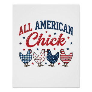 Póster Pollo Patriótico Americana Camiseta Diseño_