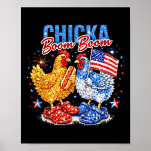 Póster Pollo Patriótico Chicka Boom Boom Rojo Blanco Azul