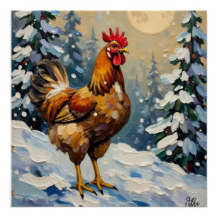 Póster Pollo Vintage en País de las Maravillas Navideño N
