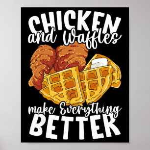 Póster Pollo Y Waffles Comida Brunch Divertida