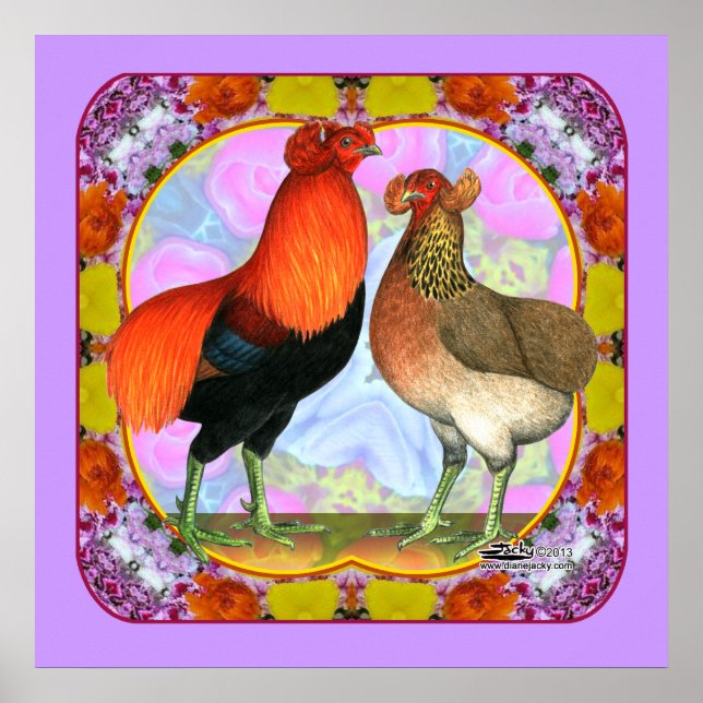 Póster Pollos araucanos Art Nouveau (Frente)