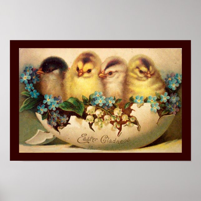 PÓSTER POLLOS CON FLORES EN HUEVOS ORIENTALES (Frente)