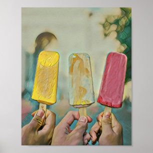 Póster Pollos de helado coloridos