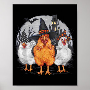 Póster Pollos divertidos de Halloween Bruja Temporada esp