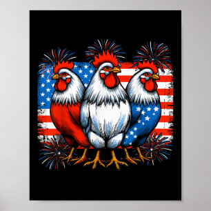 Póster Pollos divertidos del 4 de julio amantes bandera d