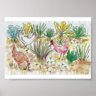 Póster Pollos en el cardo