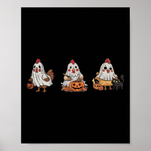 Póster Pollos En El Espíritu Fantasma Calabaza Gato Negro
