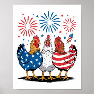Póster Pollos Patrióticos Divertidos Bandera De Estados U