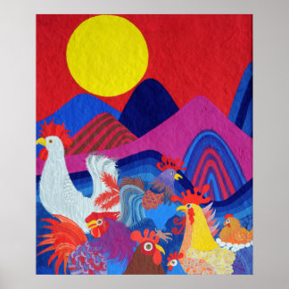 Póster Pollos y gallos