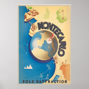Póster Polo de Atracción de Montecarlo Viajes Antiguos