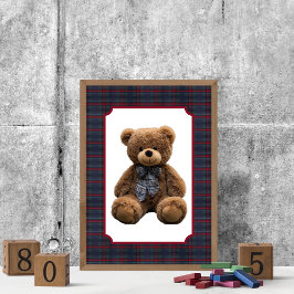 Póster Polo Teddy Bear Tartan Plaid Baby Boy Kids Nursery