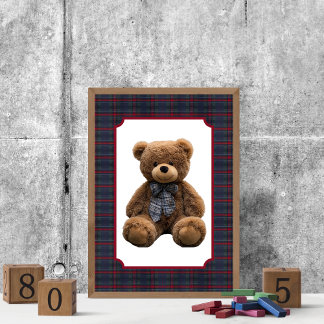 Póster Polo Teddy Bear Tartan Plaid Baby Boy Kids Nursery