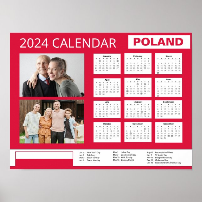 Póster Polonia | Añadir foto | Calendario Vacaciones en P (Frente)