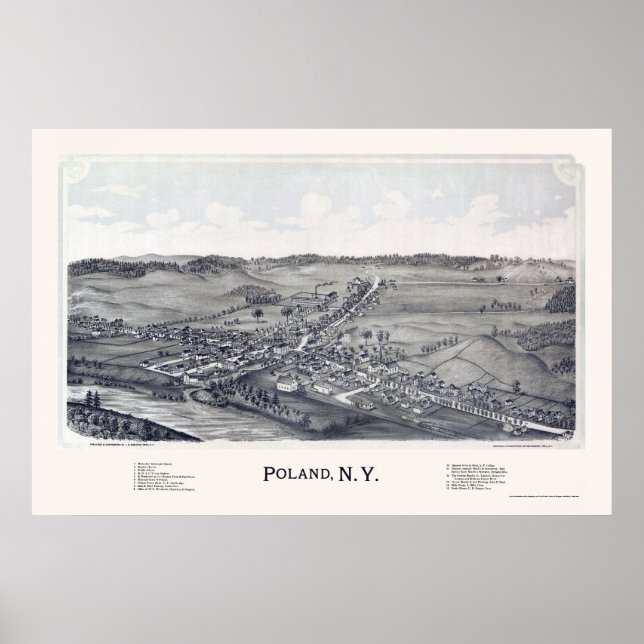 Póster Polonia, Mapa Panorámico de Nueva York - 1890 (Frente)