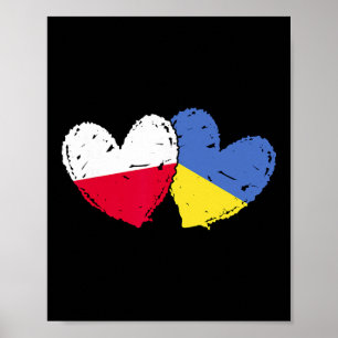 Póster Polonia Ucrania Corazón Banderas Polaco Ucraniano