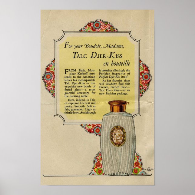 Póster Polvo Djer Kiss Talc vintage y 1924 (Frente)