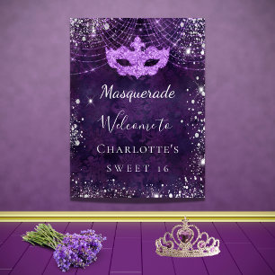 Póster Polvo purpurina de plata morada de mascarada Dulce