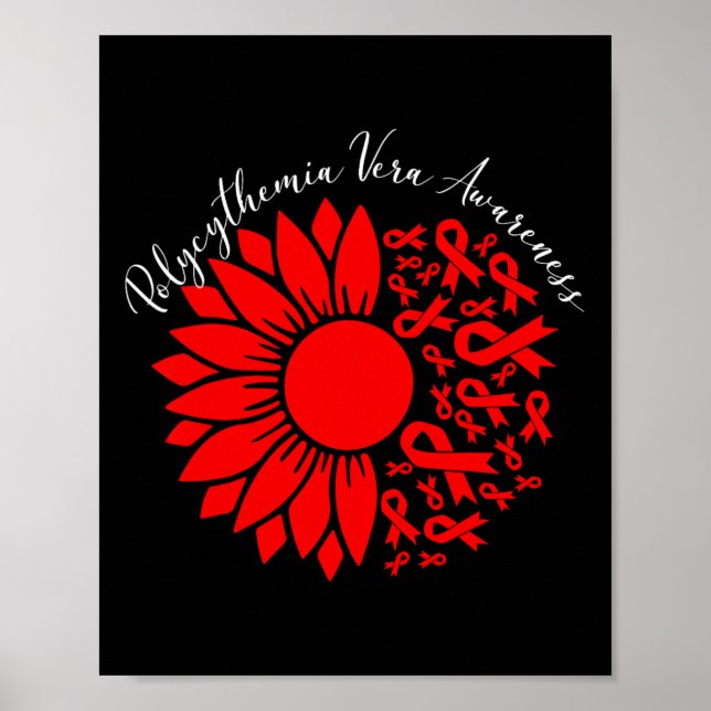 Póster Polycythemia Vera Awareness Red Sunflower Mpn Bloo (Frente)