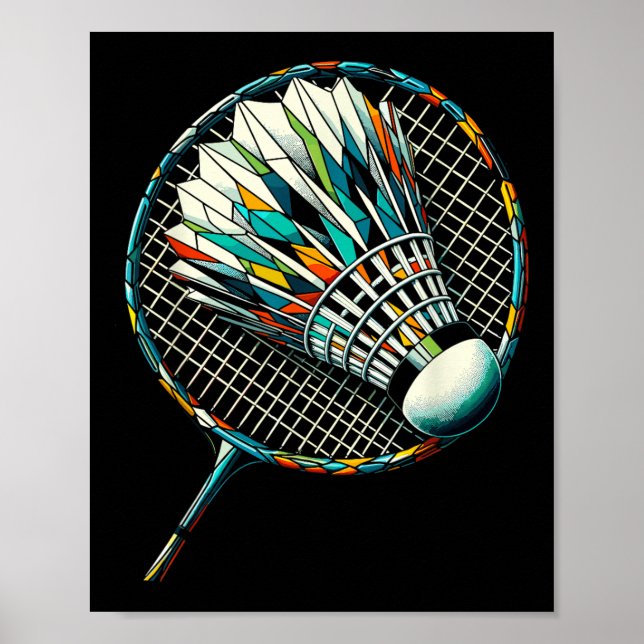 Póster Polygon Art Badminton Player Shuttle Badmintoner  (Frente)