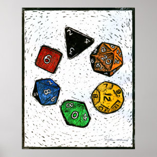 Póster Polyhedron_dice-círculo-lino-Outland_Arts-17inch-3