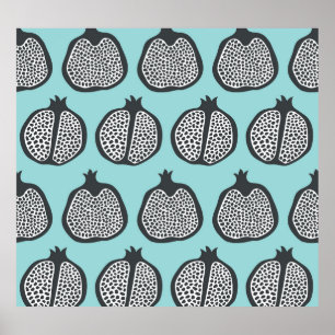 Póster Pomegranate Slices: Black Aqua Pattern.