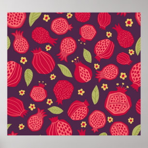 Póster Pomegranatos jugosos: ilustracion vintage.