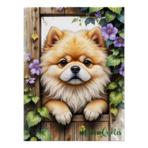 Póster Pomerania asomándose a través de una puerta de mad