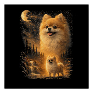 Póster Pomerania Aullando a la Luna – Perro Divertido Vin