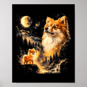 Póster Pomerania aullando a la luna vintage 90s retro