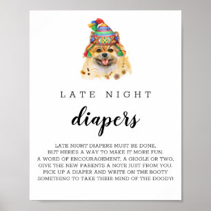 Póster Pomerania Cachorro Baby Shower Tarde Noche Diaper