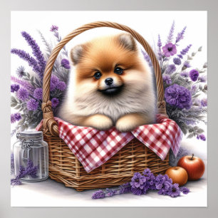 Póster Pomerania Cachorro de cachorro acuático de flores 