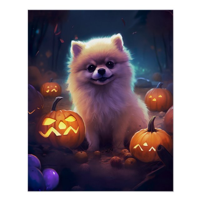Póster Pomerania de Halloween con calabazas aterradoras (Anverso)