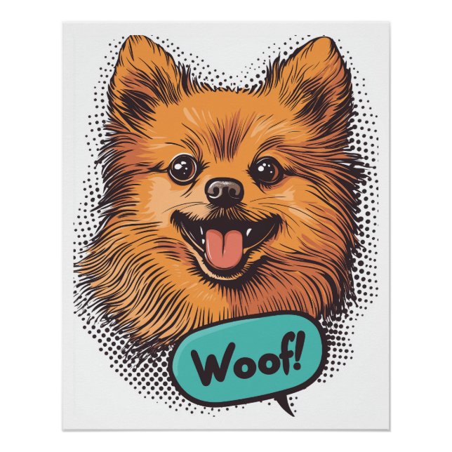 Póster Pomerania de Pop Art � Perro Cómico Retro (Anverso)