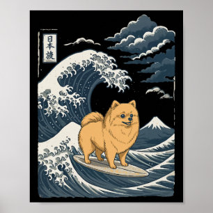 Póster Pomerania surfeando ola japonesa _2