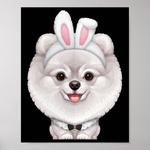 Póster Pomeraniano Blanco En El Vestido De Conejito De Pa